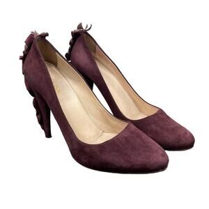 Prada Suede Ruffle Back Heels Women's 39 US 9 Designer Glam